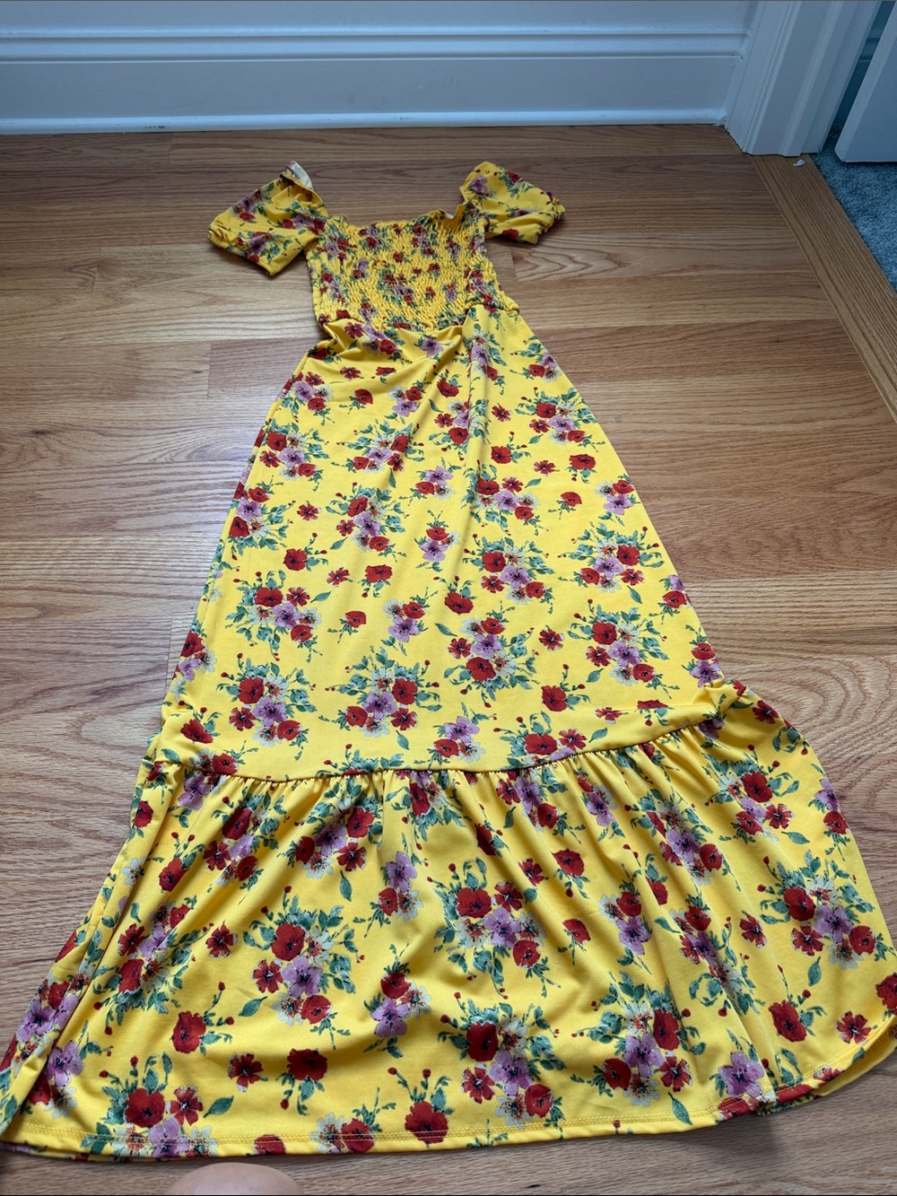 Sunshine Floral Smocked Yellow Maxi Dress